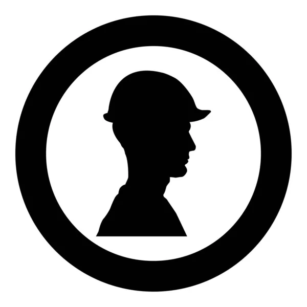 Avatar engenheiro arquiteto construtor no ícone de vista capacete vetor de cor preta em círculo ilustração redonda imagem de estilo plano — Vetor de Stock