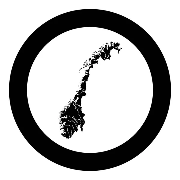 노르웨이 아이콘 블랙 컬러 벡터 그림 평면 스타일 이미지 라운드 원에서 지도 — 스톡 벡터