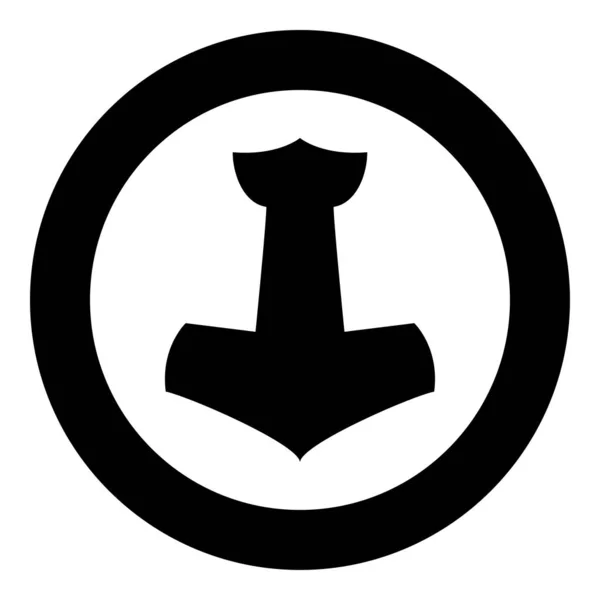 托尔的锤子 Mjolnir 图标黑色矢量圆形插图平面样式图像 — 图库矢量图片
