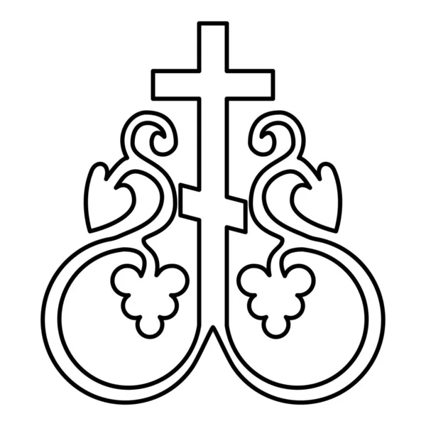 Szőlő kereszt kereszt monogram szimbólum titkos Közösség jele vallási cross horgony ikon fekete színű szerkezeti vektoros illusztráció lapos stílusú kép — Stock Vector