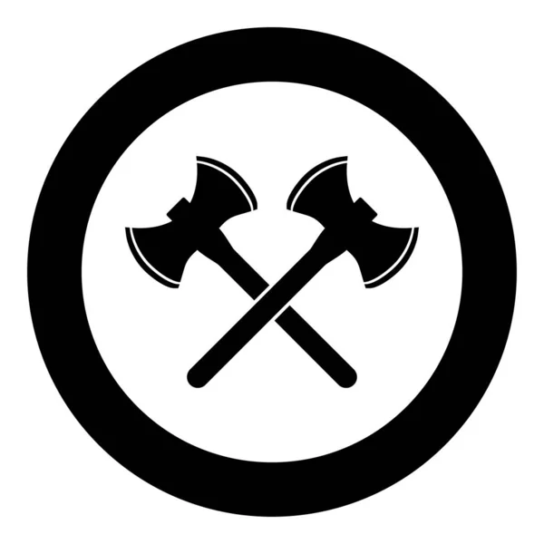Zwei doppelgesichtige Wikingeräxte Symbol schwarze Farbvektor im Kreis runde Abbildung flachen Stil Bild — Stockvektor