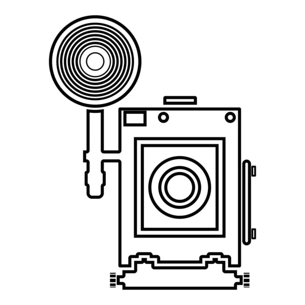 Câmera retrô Vintage foto câmera vista de rosto ícone cor preta esboço vetor ilustração estilo plano imagem —  Vetores de Stock