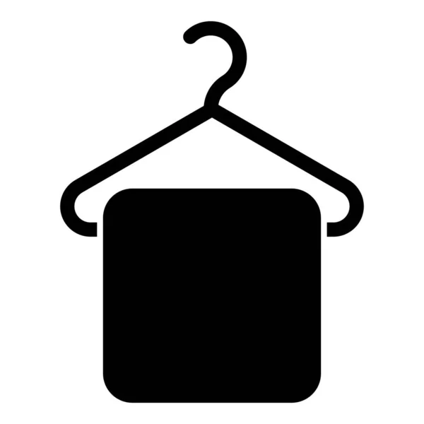 Handtuch auf Kleiderbügel Handtuch Kleiderbügel mit hängendem Handtuch Symbol schwarze Farbe Vektor Illustration flachen Stil Bild — Stockvektor