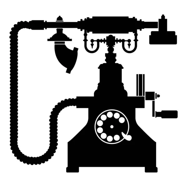 Старинный телефон Ретро ротационная пластина Антикварный телефон Старый телефон Ретро телефон Редкий телефон Антикварный телефон Рарити телефон иконка черный цвет вектор иллюстрация плоский стиль изображения — стоковый вектор