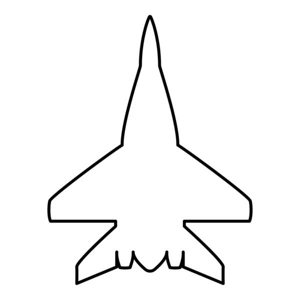 Боевой самолет Военный истребитель икона самолета черный цвет очертания векторной иллюстрации плоский стиль изображения — стоковый вектор