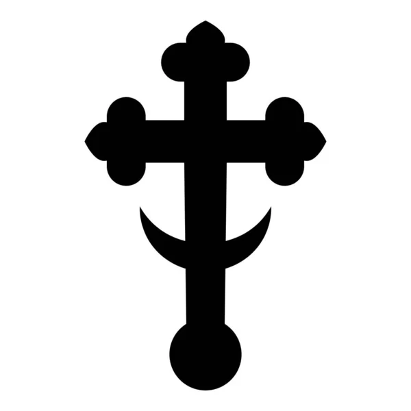 Kilise kubbe ile yarım ay çapraz domical üzerinde çapraz trefoil shamrock monogram dini çapraz simge siyah renkli vektör çizim düz stil görüntü — Stok Vektör