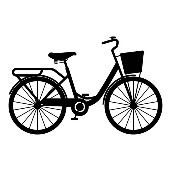 Kadının Bisiklet sepet kadın ile plaj cruiser Bisiklet Vintage Bisiklet sepet bayanlar yol seyir simge siyah renk vektör düz stil görüntü illüstrasyon