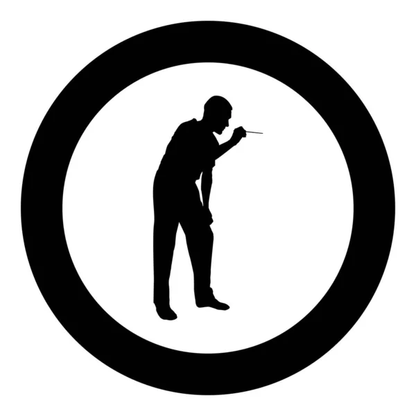 Médecin penché tenant spatule pour examiner la gorge Otolaryngologue examine l'icône des amygdales de la gorge vecteur de couleur noire en cercle illustration ronde image de style plat — Image vectorielle