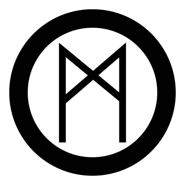 Mannaz rune man menselijke symbool pictogram zwarte kleur vector in cirkel ronde platte stijl illustratie — Stockvector