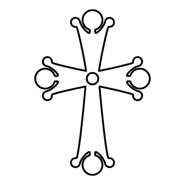 4 つのとがったクロス ドロップ形クロス モノグラム宗教的な十字型の黒いアイコン カラー アウトライン ベクトル図フラット スタイル画像 — ストックベクタ
