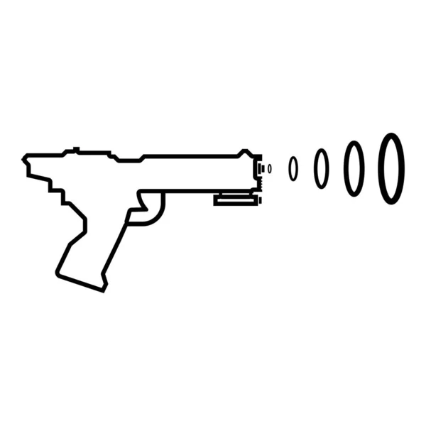 Space Blaster Giocattolo per bambini pistola futuristica pistola spaziale sparatutto blaster onda icona nero contorno di colore vettore illustrazione stile piatto immagine — Vettoriale Stock