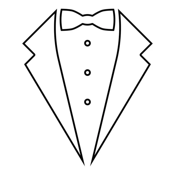 Symbole service dîner veste arc Tuxedo concept Tux signe Butler gentleman idée Serveur costume icône noir couleur contour vectoriel illustration plat style image — Image vectorielle