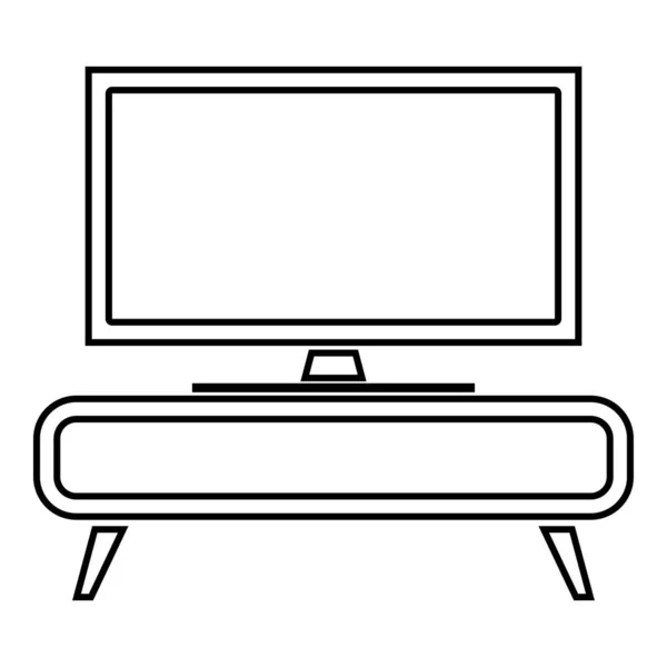 Tv set auf dem schrank kommode nachttisch home interior concept icon schwarze farbe umriss vektor illustration flachen stil bild — Stockvektor