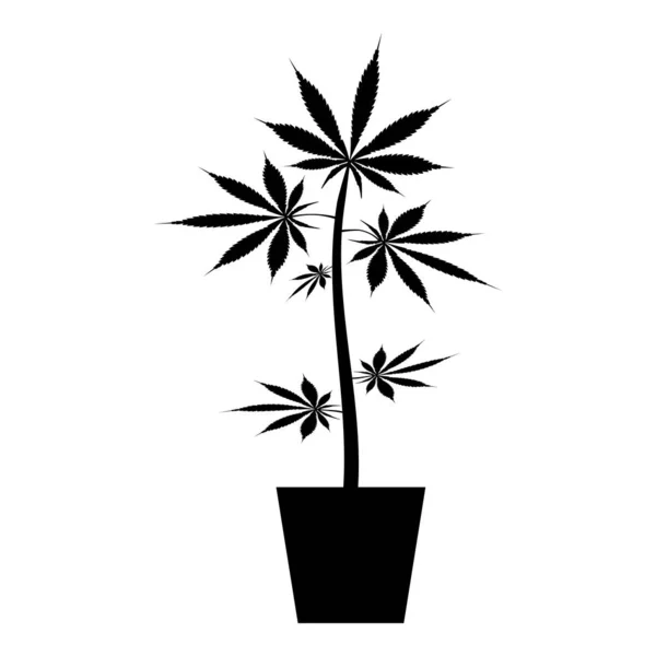 Pot marijuana Cannabic dalam pot Ikon Hemp gambar vektor warna hitam gambar gaya datar - Stok Vektor