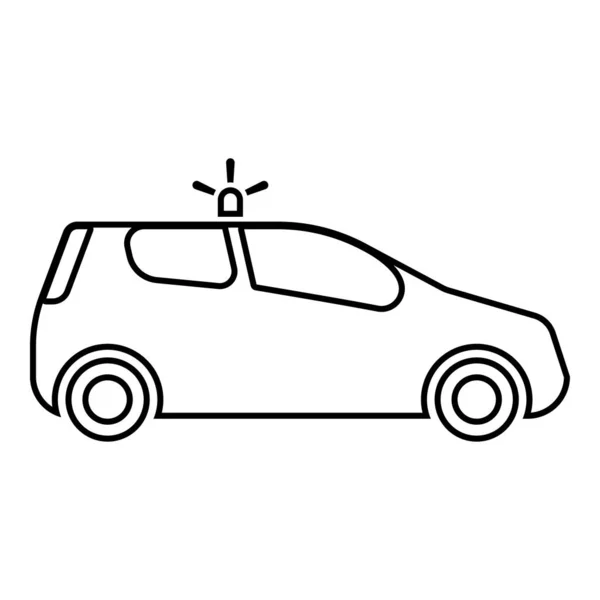 Автомобиль полиции автомобиль с иконкой сирены черный цвет очертания векторной иллюстрации плоский стиль изображения — стоковый вектор