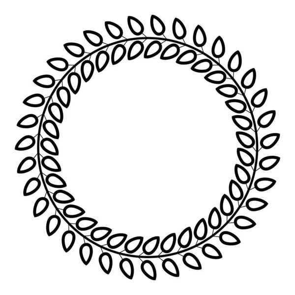 Blommig cirkel krans av löv runda blommiga ramar blommig gränsen ikonen svart färg disposition vektor illustration platt stil bild — Stock vektor