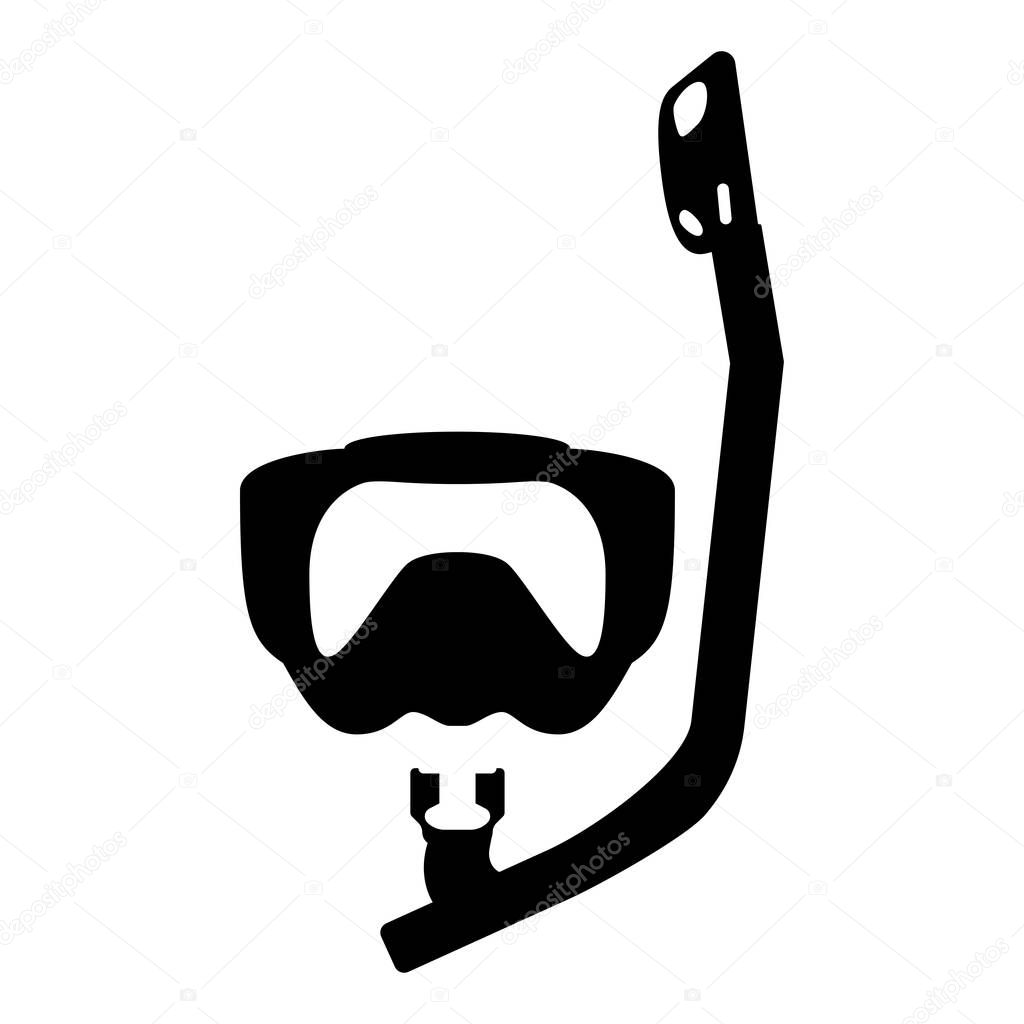 Diving mask with breathing tube Diving snorkel Equipments for swimming Snorkeling concept Swimming equipment icon black color vector illustration flat style image