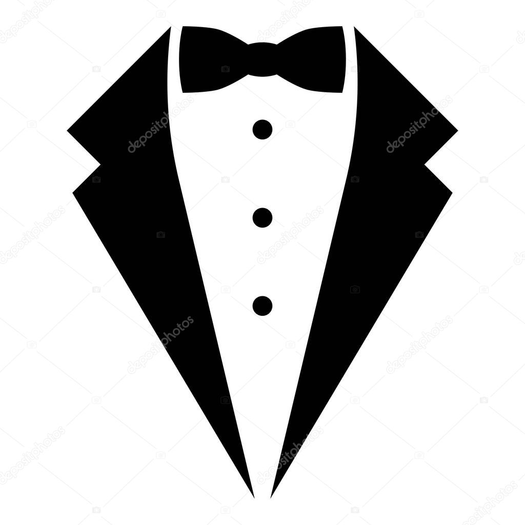 Symbol service dinner jacket bow Tuxedo concept Tux sign Butler gentleman idea Waiter suit icon black color vector illustration flat style image