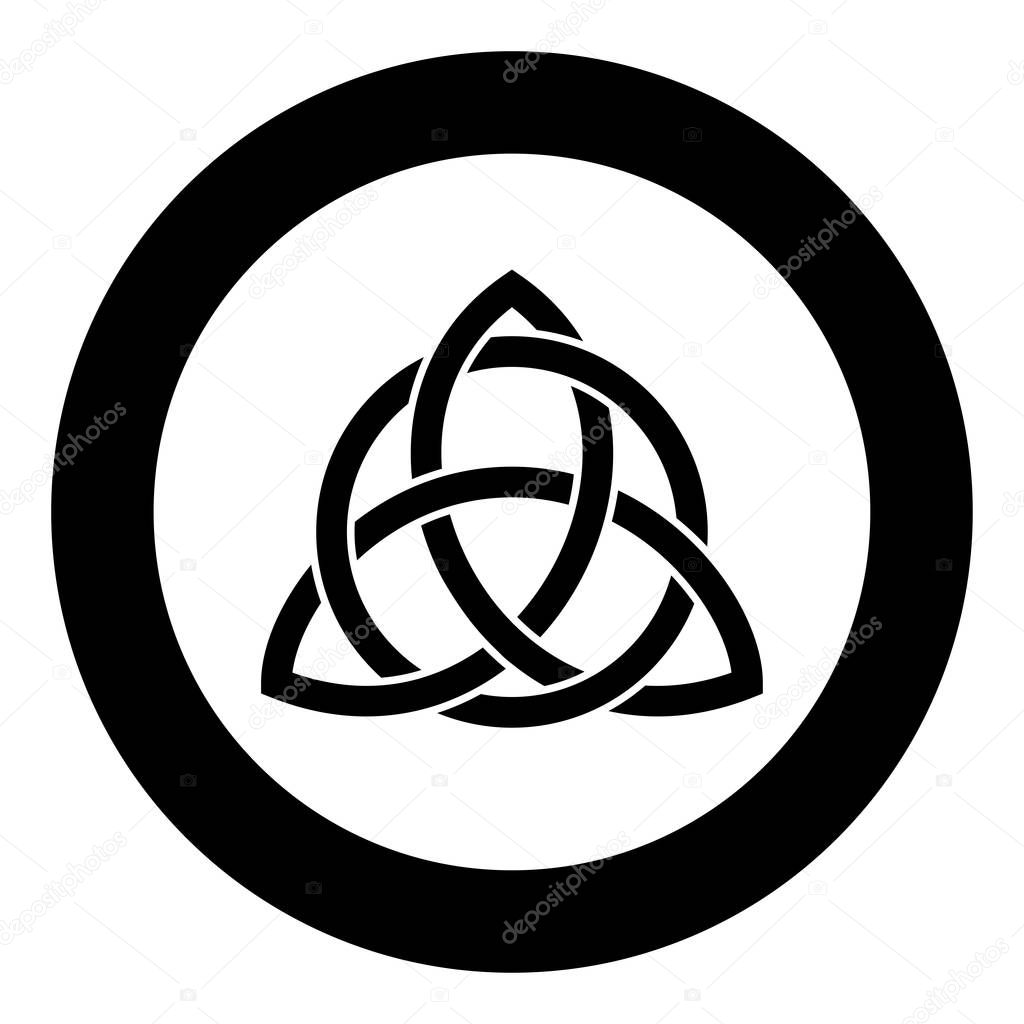 Triquetra in circle Trikvetr knot shape Trinity knot icon black color vector in circle round illustration flat style image