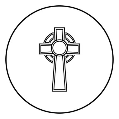 Kelt haçı simge anahat siyah renk vektör yuvarlak düz stil görüntü illüstrasyon çember içinde