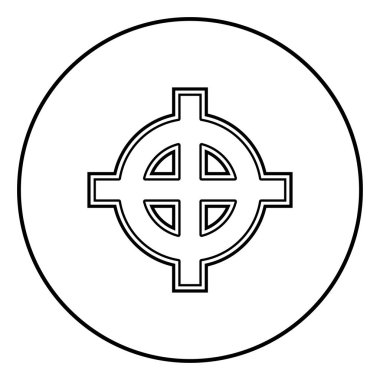 Kelt haçı beyaz üstünlüğünü simge anahat siyah renk vektör yuvarlak düz stil görüntü illüstrasyon çember içinde