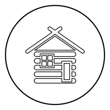 Ahşap Ev ahır ahşap modüler giriş Kabin ahşap kabin modüler ev simgesi olan siyah renkli vektör yuvarlak düz stil görüntü illüstrasyon çember içinde anahat