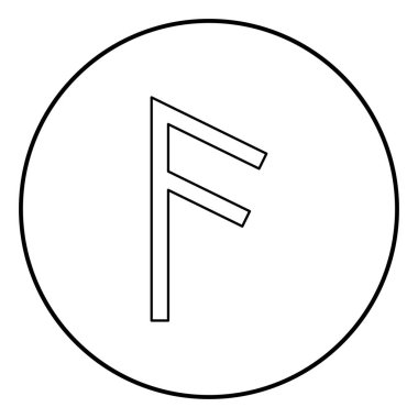 Ancuz rune Asir kül ağız simge anahat siyah renk vektör yuvarlak düz stil görüntü illüstrasyon çember içinde