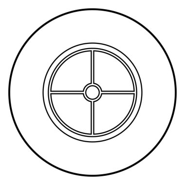 Viking kalkan simgesi anahat siyah renk vektör yuvarlak düz stil görüntü illüstrasyon çember içinde