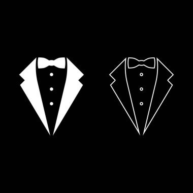 Sembol servis ceketimi yay Tux işareti Butler beyefendi fikir garson simge kümesi beyaz renk vektör düz stil görüntü illüstrasyon uygun smokin kavramı