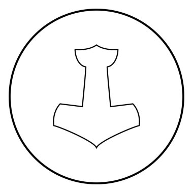 Thor'un çekici Mjolnir simge anahat siyah renk vektör yuvarlak düz stil görüntü illüstrasyon çember içinde