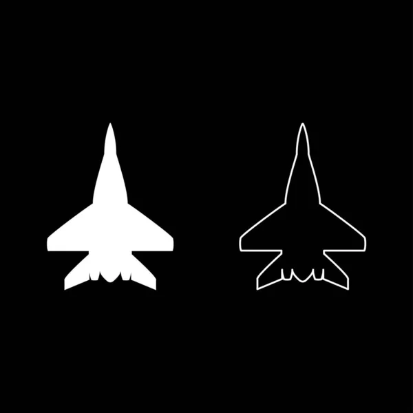 Avion de chasse L'icône de l'avion de combat militaire définit l'illustration vectorielle de couleur blanche style plat image — Image vectorielle