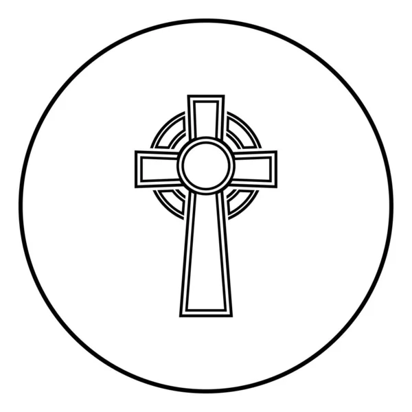 Icono de cruz celta contorno negro vector de color en círculo redondo ilustración imagen de estilo plano — Vector de stock