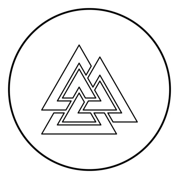 Символический знак Valknut иконка очертания черного цветового вектора круглой иллюстрации изображение в плоском стиле — стоковый вектор