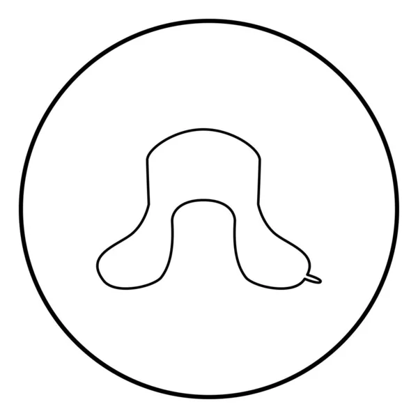 Cappello in pelliccia paraorecchie Ushanka russion hatwear icona contorno colore nero vettore in cerchio illustrazione rotonda immagine in stile piatto — Vettoriale Stock