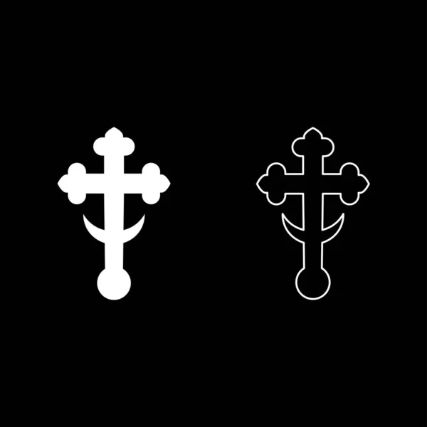 Shamrock trefoil krzyż na Kościół kopułą domical Krzyżem półksiężyc inicjałem religijnych ikonę krzyżyka ustaw biały kolor wektorowa ilustracja płaski — Wektor stockowy