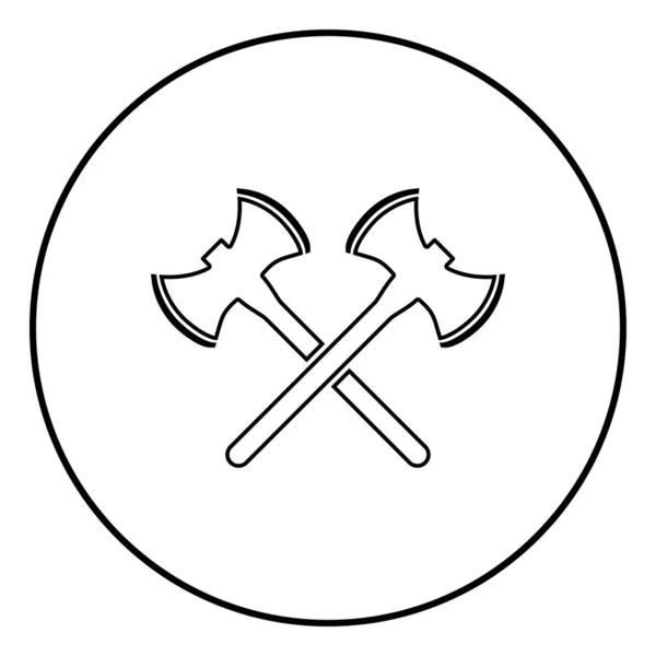 Deux axes viking double face icône contour noir vecteur de couleur en cercle illustration ronde image de style plat — Image vectorielle