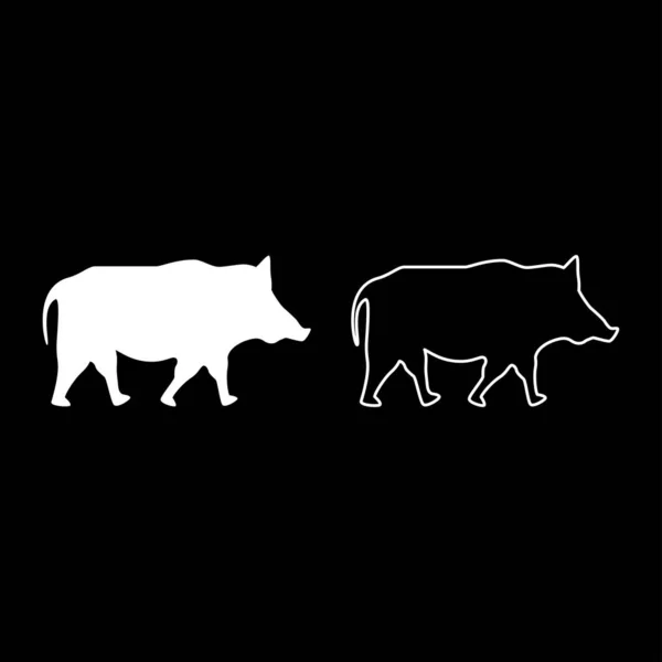 Wild boar Wild pig Hog Warthog icon set white color vector illustration flat style image — Stock Vector