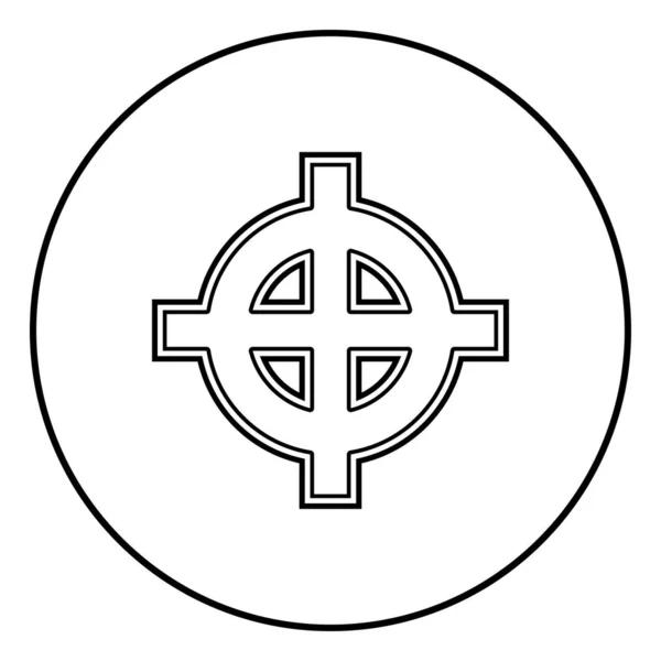 Celtic cross vit överlägsenhet ikonen kontur svart färg vektor i cirkel runt illustration platt stil bild — Stock vektor