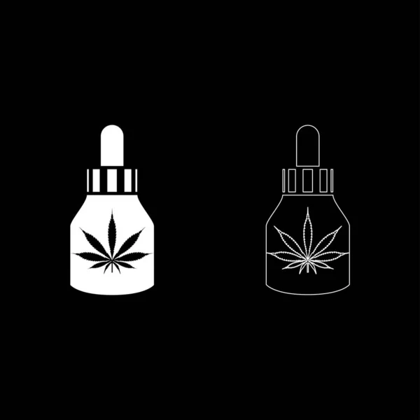 Marijuana Medicine Minyak untuk marijuana CBD Cannabis ikon labu pertanian mengatur vektor warna putih gambar gaya datar - Stok Vektor