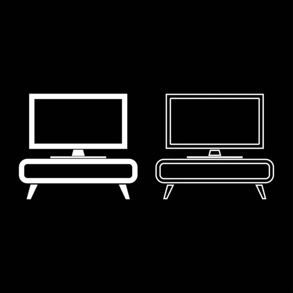 Tv set auf dem schrank kommode nachttisch home interior concept icon set weiß farbvektor illustration flach stil bild — Stockvektor