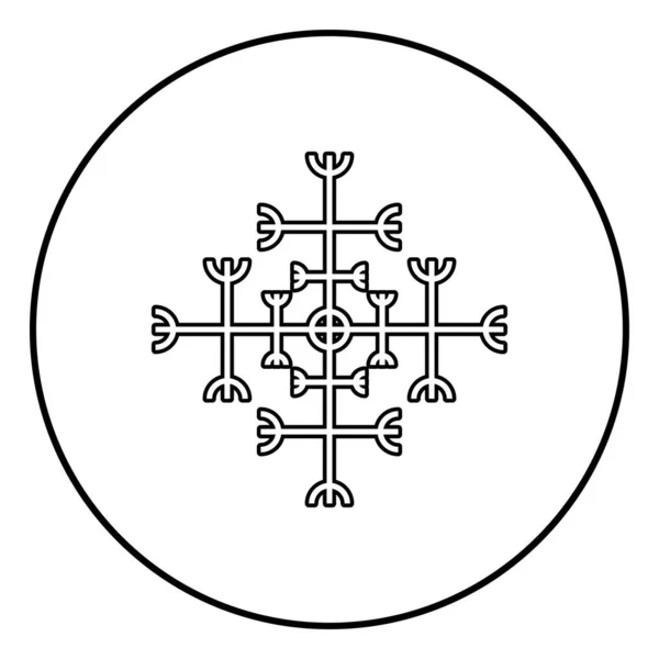 Helm der Ehrfurcht aegishjalmur oder egishjalmur galdrastav Symbol umreißen schwarzen Farbvektor im Kreis runde Abbildung flachen Stil Bild — Stockvektor