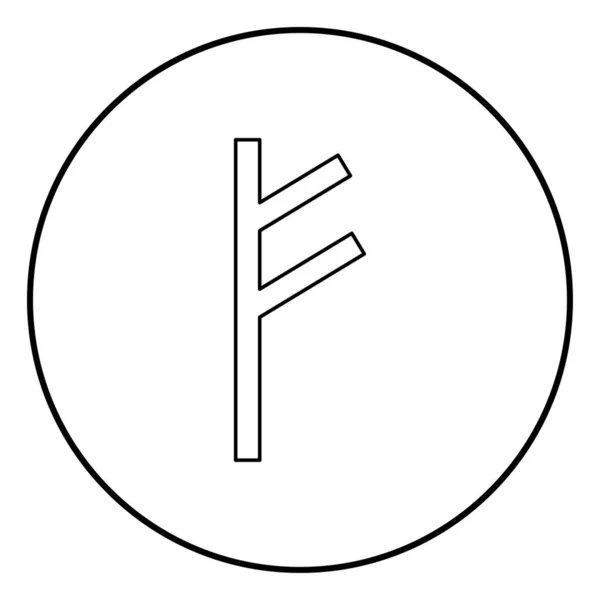Fehu rune F σύμβολο feoff πλούτο δικό εικονίδιο χρώμα περιγράμματος μαύρη διάνυσμα σε κύκλο γύρω από εικονογράφηση επίπεδη στυλ εικόνας — Διανυσματικό Αρχείο