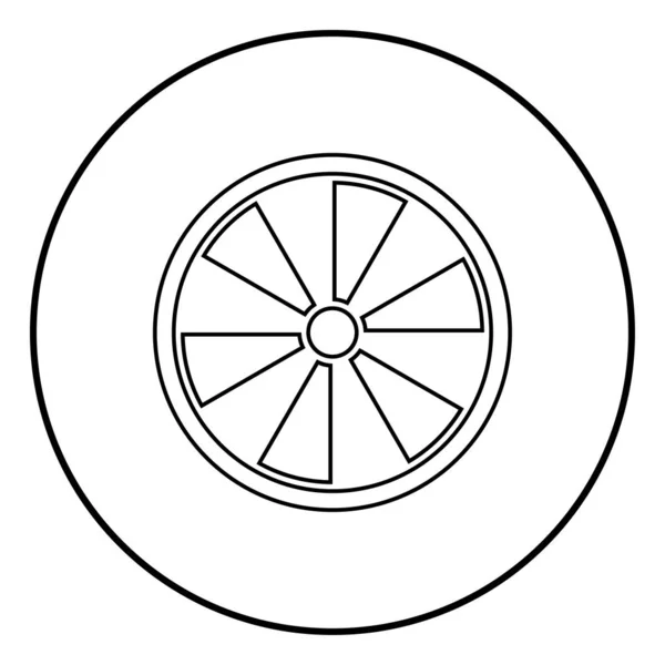 Icône de bouclier viking contour vecteur de couleur noire en cercle illustration ronde image de style plat — Image vectorielle