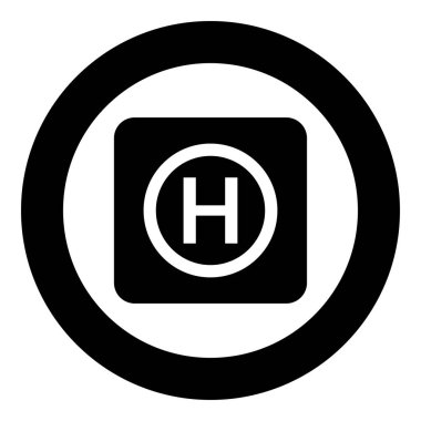 Helikopter iniş pisti Helikopter yer simgesi daire yuvarlak siyah renk vektör illüstrasyon düz stil görüntü