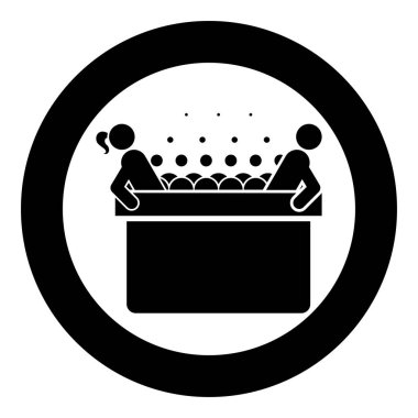 Köpük kabarcıklar Banyo Relax banyo banyo spa simgesi daire yuvarlak siyah renk vektör illüstrasyon düz stil görüntü ile kadın ve erkek Spa Küvet ile Sıcak jakuzi