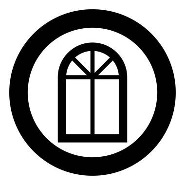 Window frame semi-round at the top Arch window icon in circle round black color vector illustration flat style image