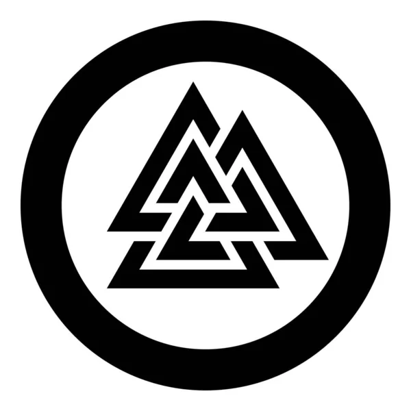 Valknut icono de símbolo en círculo redondo negro vector ilustración imagen de estilo plano — Vector de stock