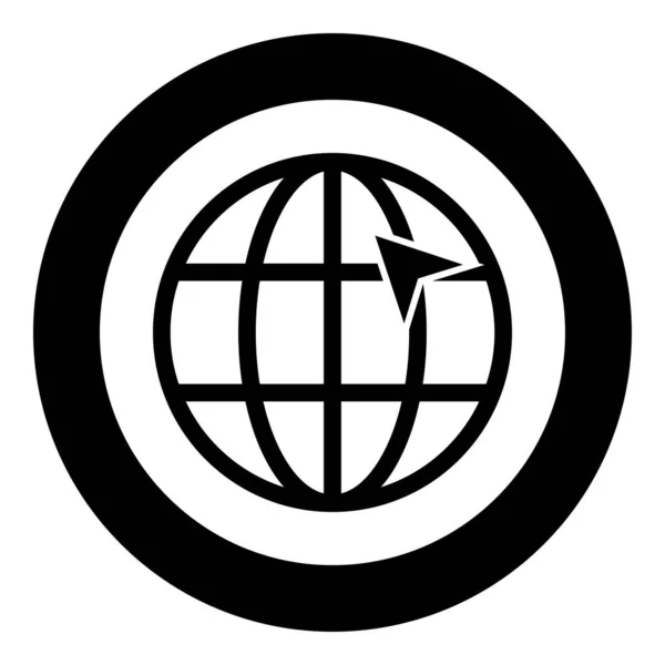 Arrow on earth grid Globe internernet concept Click arrow on website Idea using website icon in circle round black color vector illustration flat style image — Stock Vector
