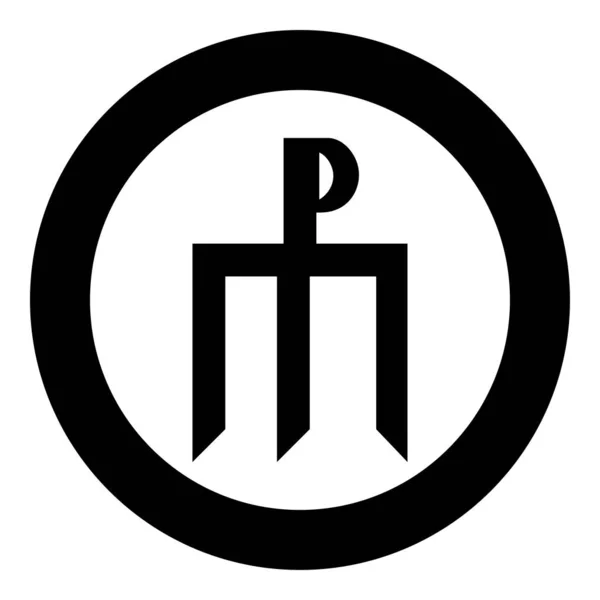 Cruz monograma Tridente símbolo Secreto concepto signo Religioso cruz icono en círculo redondo negro vector ilustración plano estilo imagen — Archivo Imágenes Vectoriales