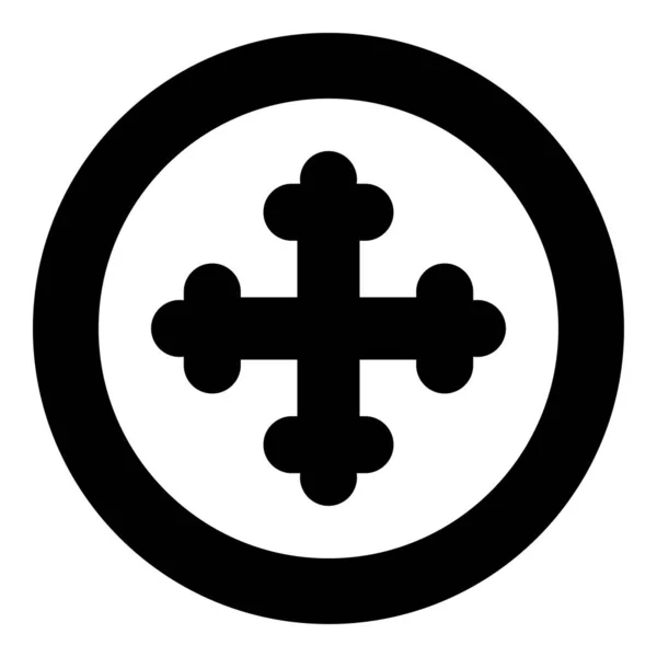 十字翼三叶草十字 十字 宗教十字图标在圆形黑色矢量插图平面样式图像 — 图库矢量图片